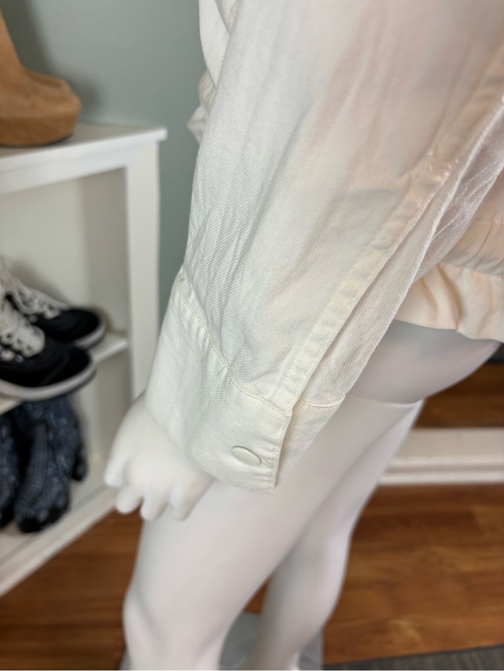Yerse Anthropologie White Hooded Utility Lightweight Drawstring Jacket Small S - Picture 9 of 13